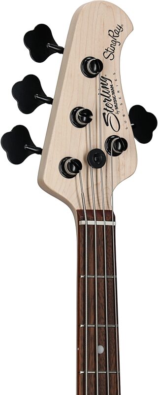 open zoom image for Sterling by Music Man Ray4HH Electric Bass Guitar, Stealth Black, Jatoba Fretboard, Headstock Left Front