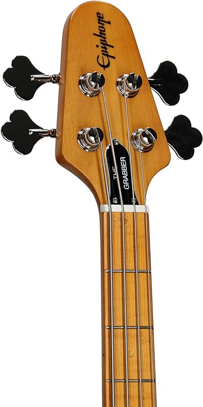 open zoom image for Epiphone Grabber Electric Bass (with Gig Bag), Ebony, Headstock Left Front