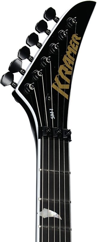 open zoom image for Kramer SM-1 Figured Floyd Rose Electric Guitar, Black Denim, Headstock Left Front