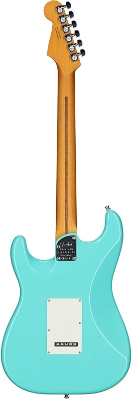 open zoom image for Fender American Ultra Luxe Vintage '60s Stratocaster HSS Electric Guitar, Rosewood Fingerboard, Seafoam Green, Serial Number US26000831, Full Straight Back