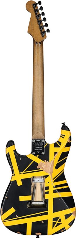 open zoom image for EVH Eddie Van Halen Limited Edition Striped Frankie Electric Guitar (with Gig Bag), Aged Black and Yellow Striped, Full Straight Back