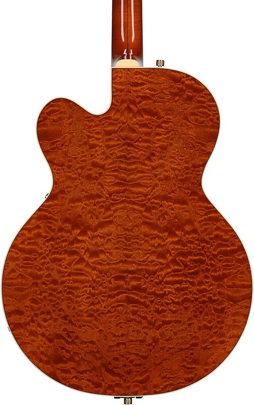 open zoom image for Gretsch G6120TGQM-56 Limited Edition Quilt Classic Hollow Body Electric Guitar (with Case), Roundup Orange Stain Lacquer, Serial Number JT24040949, Body Straight Back