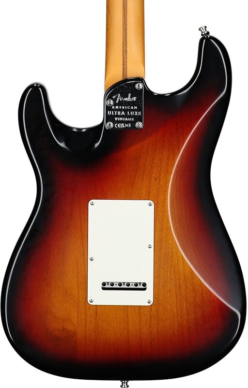open zoom image for Fender American Ultra Luxe Vintage '50s Stratocaster Electric Guitar, with Maple Fingerboard (with Case), 3-Color Sunburst, Serial Number US25004588, Body Straight Back
