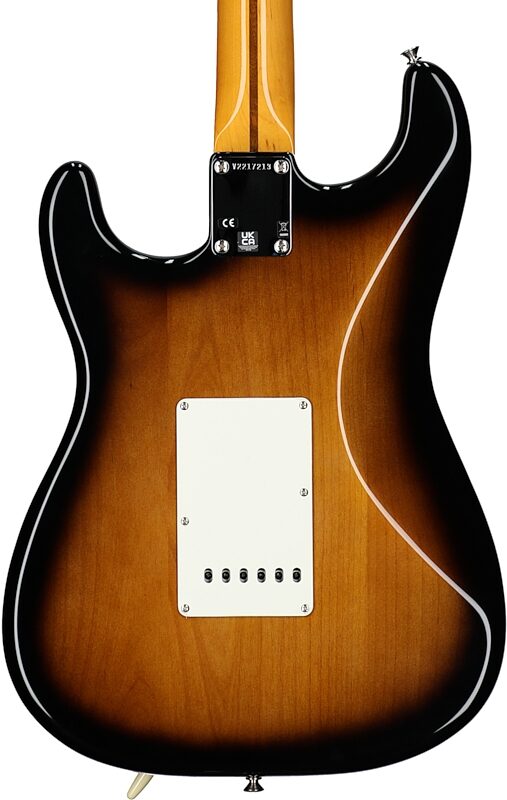 open zoom image for Fender American Vintage II 1957 Stratocaster Electric Guitar, with Maple Fingerboard (and Case), 2-Color Sunburst, Body Straight Back