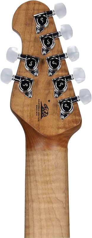 open zoom image for Ernie Ball Music Man John Petrucci JP15 7 Electric Guitar, 7-String (with Case), Tiger Eye Flame, Maple Fretboard, Serial Number K00774, Headstock Straight Back