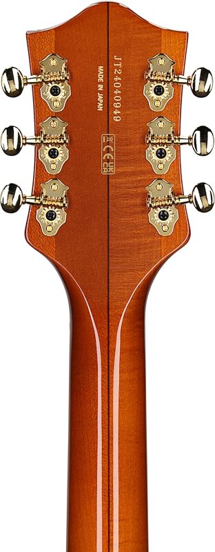 open zoom image for Gretsch G6120TGQM-56 Limited Edition Quilt Classic Hollow Body Electric Guitar (with Case), Roundup Orange Stain Lacquer, Serial Number JT24040949, Headstock Straight Back
