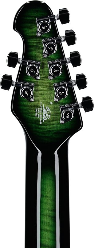 open zoom image for Ernie Ball Music Man Majesty 7 Electric Guitar, 7-String (with Case), Malachite, Serial Number M019637, Headstock Straight Back