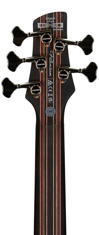 open zoom image for Ibanez SR2605 Premium Electric Bass, 5-String (with Gig Bag), Cerulean Blue Burst, Serial Number I250706027, Headstock Straight Back