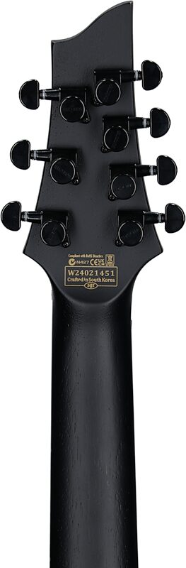 open zoom image for Schecter PT7MS Black Ops Electric Guitar, Left-Handed, Satin Black Open Pore, Headstock Straight Back