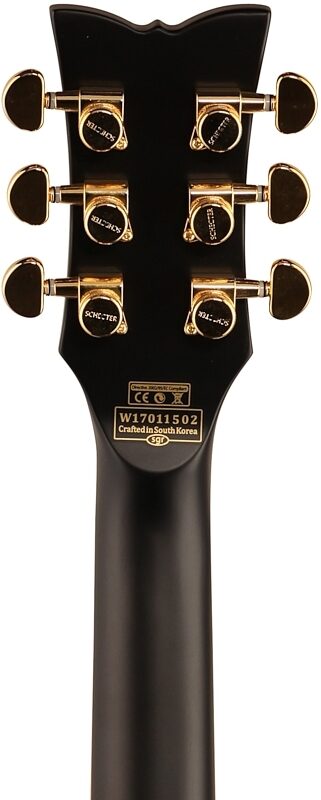 open zoom image for Schecter Solo II Custom Electric Guitar, Aged Black Satin, Gold Hardware, Headstock Straight Back