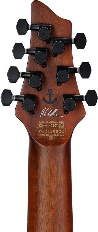 open zoom image for Schecter Rob Scallon C-7 Multi-Scale Electric Guitar, 7-String, Left-Handed, Satin Dark Roast, Headstock Straight Back