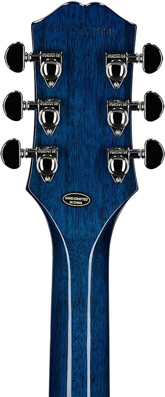 open zoom image for Epiphone Inspired by Gibson Les Paul Special Double Cut Figured Electric Guitar (with Gig Bag), Ocean Water, Headstock Straight Back