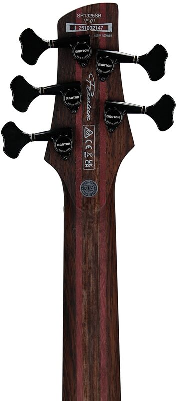open zoom image for Ibanez SR1325SB Premium Electric Bass, 5-String (with Gig Bag), Aqua Wave Low Gloss, Headstock Straight Back