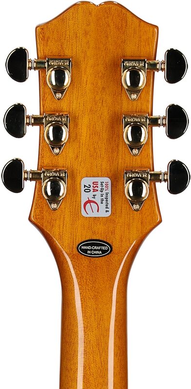 open zoom image for Epiphone Sheraton Semi-Hollow Body Electric Guitar, Left-Handed (with Gig Bag), Natural, Headstock Straight Back