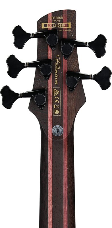 open zoom image for Ibanez SR1355B Premium Electric Bass (with Gig Bag), Dual Mocha Burl, Headstock Straight Back