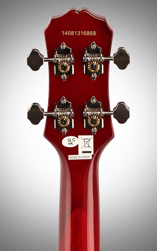 open zoom image for Epiphone Les Paul Acoustic-Electric Concert Ukulele with Gig Bag, Heritage Cherry Sunburst, Headstock Straight Back