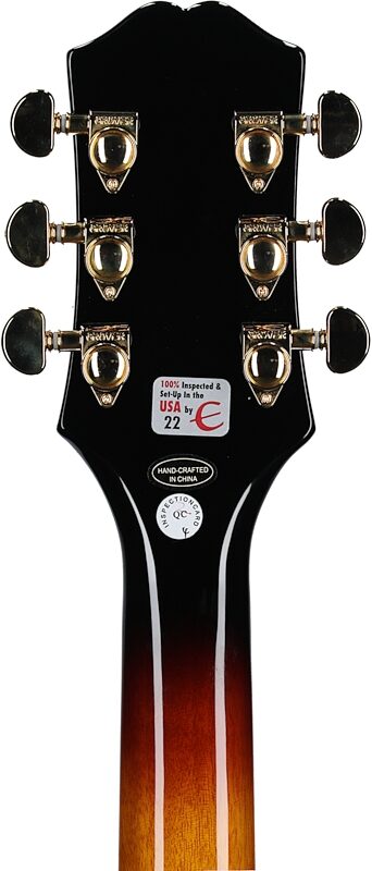 open zoom image for Epiphone Sheraton Semi-Hollowbody Electric Guitar (with Gig Bag), Vintage Sunburst, with Gold Hardware, Open Box (Very Good), Headstock Straight Back