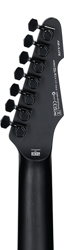 open zoom image for ESP LTD Alex Wade AW-XJ7 Baritone EverTune Electric Guitar (with Case), Black Satin, Headstock Straight Back