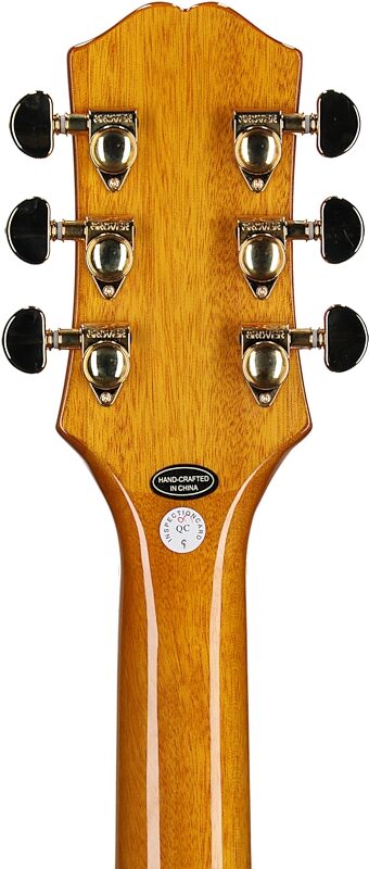 open zoom image for Epiphone Sheraton Semi-Hollowbody Electric Guitar (with Gig Bag), Natural, with Gold Hardware, Headstock Straight Back