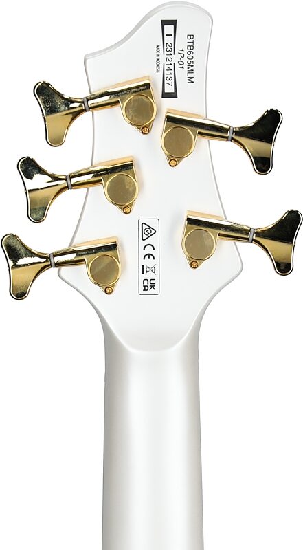 open zoom image for Ibanez BTB605MLM Multi-Scale Bass Guitar, 5-String, Pearl White Matte, Headstock Straight Back