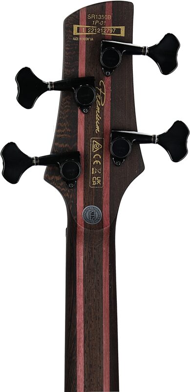 open zoom image for Ibanez SR1350B Premium Electric Bass (with Gig Bag), Dual Mocha Burl, Headstock Straight Back