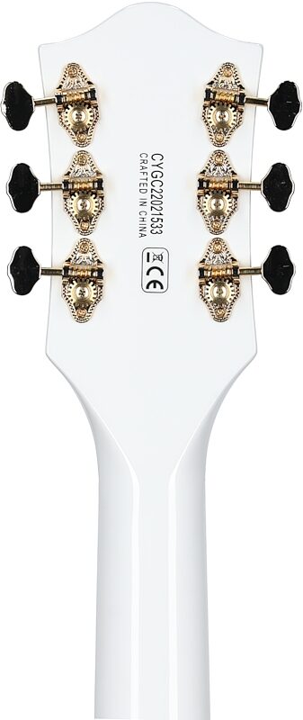 open zoom image for Gretsch G5422TG Electromatic Hollowbody Double Cutaway Electric Guitar, Snow Crest White, Open Box (Very Good), Headstock Straight Back