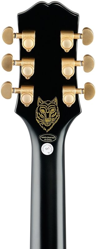 open zoom image for Epiphone Emily Wolfe Sheraton Stealth Electric Guitar (with Hard Bag), Black Aged Gloss, Headstock Straight Back
