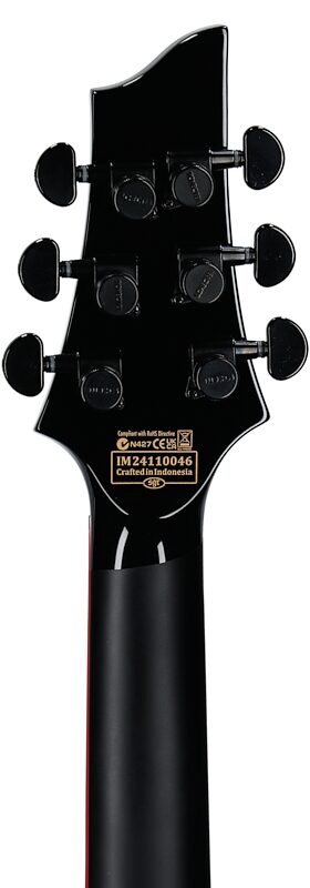 open zoom image for Schecter Sunset 6 EverTune Red Dawn Electric Guitar, Gloss Black, Headstock Straight Back