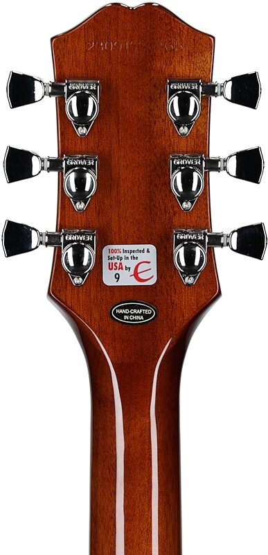 open zoom image for Epiphone Les Paul Modern Figured Electric Guitar, Mojave Burst, with Gig Bag, Headstock Straight Back