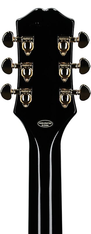 open zoom image for Epiphone Inspired by Gibson Les Paul Custom Electric Guitar, (with Gig Bag), Ebony, Headstock Straight Back