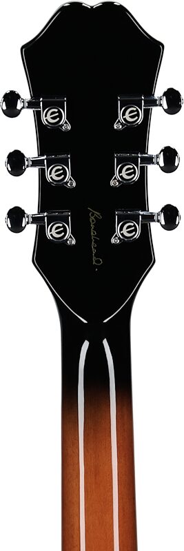 open zoom image for Epiphone Inspired by Gibson Bonehead Riviera Electric Guitar (with Case), Dark Tobacco Burst, Headstock Straight Back