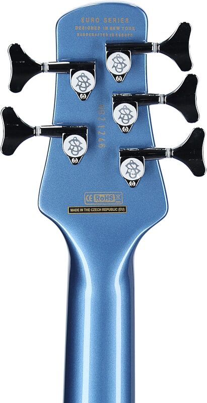 open zoom image for Spector Euro 5 Classic Electric Bass, 5-String (with Gig Bag), Metallic Blue Gloss, Headstock Straight Back