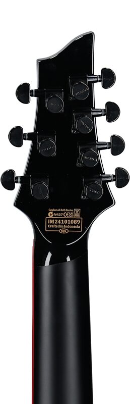 open zoom image for Schecter Sunset 7 Red Dawn 7-String Electric Guitar, Gloss Black, Headstock Straight Back