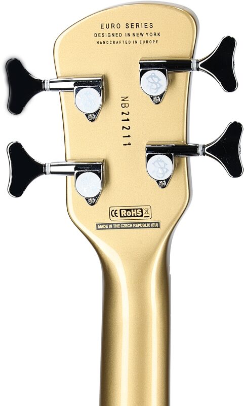 open zoom image for Spector Euro 4 Classic Electric Bass (with Gig Bag), Metallic Gold Gloss, Headstock Straight Back