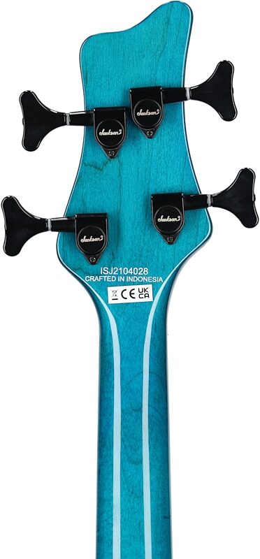 open zoom image for Jackson X Spectra Bass SBXQ IV Electric Bass, Amber Blue Burst, Headstock Straight Back