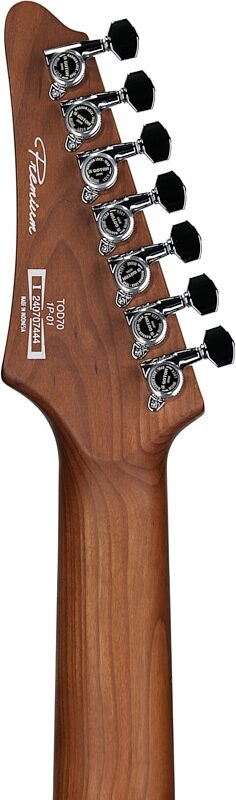 open zoom image for Ibanez TOD70 Tim Henson 7-String Electric Guitar (with Gig Bag), Classic Silver, Open Box (Good), Headstock Straight Back