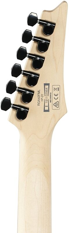 open zoom image for Ibanez RGA42FML Left-Handed Electric Guitar, Blue Lagoon Burst, Headstock Straight Back