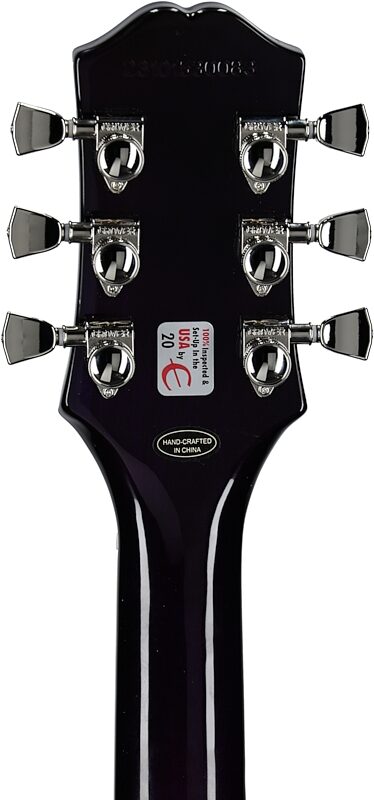 open zoom image for Epiphone SG Modern Figured Electric Guitar, Purple Burst, with Gig Bag, Headstock Straight Back