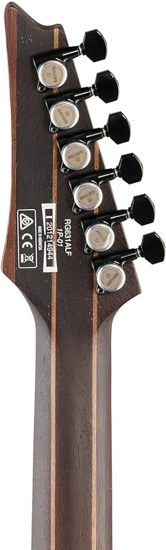 open zoom image for Ibanez RG631ALF Axion Label Electric Guitar, Blue Chameleon, Headstock Straight Back