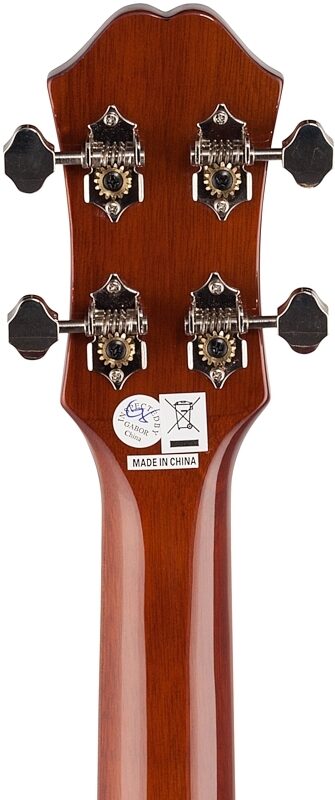 open zoom image for Epiphone Hummingbird Tenor Acoustic-Electric Ukulele (with Gig Bag), Faded Cherry Sunburst, Headstock Straight Back