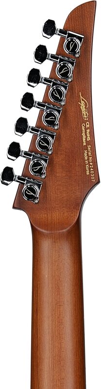 open zoom image for Legator N7FOD Ninja 7 Overdrive Multi-Scale Electric Guitar, 7-String, Arctic Blue, Headstock Straight Back