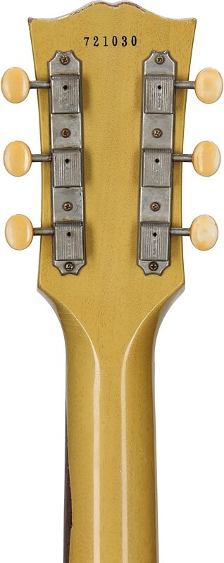open zoom image for Gibson Custom 1957 Les Paul Junior Murphy Lab Heavy Aged Electric Guitar (with Case), TV Yellow, Headstock Straight Back