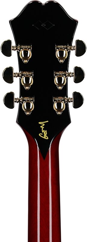 open zoom image for Epiphone Masterbilt Gem Archer Sheraton Electric Guitar, Left-Handed (with Case), Cherry, Headstock Straight Back