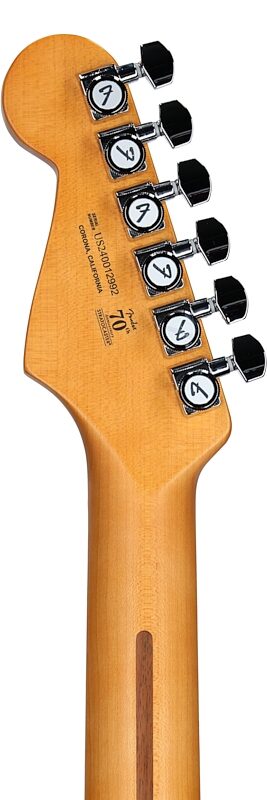 open zoom image for Fender American Ultra II Stratocaster Electric Guitar, Maple Fretboard (with Case), Avalanche, Headstock Straight Back