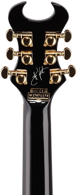 open zoom image for Schecter Synyster Gates Custom S Electric Guitar, Black with Gold Stripes, Headstock Straight Back