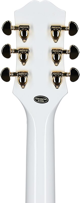 open zoom image for Epiphone Inspired by Gibson Les Paul Custom Electric Guitar, (with Gig Bag), Alpine White, Headstock Straight Back