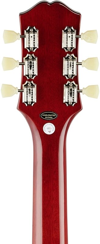 open zoom image for Epiphone ES-335 Figured Semi-Hollowbody Electric Guitar, Raspberry Tea Burst, Headstock Straight Back