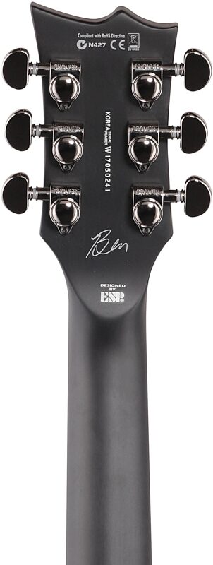 open zoom image for ESP LTD Ben Burnley BB600 Baritone Electric Guitar (with Case), Satin Black Sunburst, Headstock Straight Back