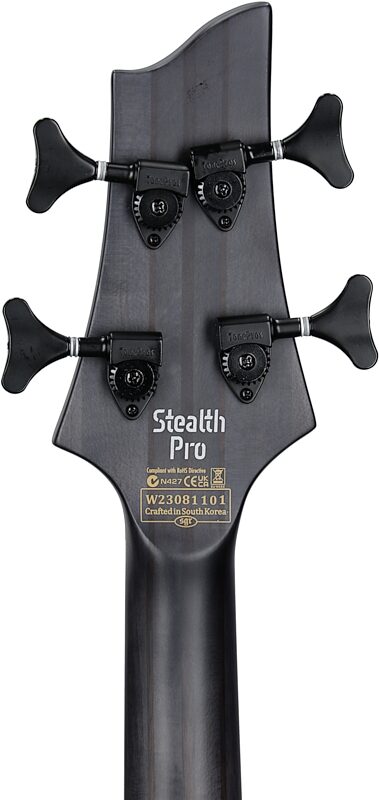 open zoom image for Schecter Stiletto Stealth-4 Pro EX Electric Bass, Satin Black, Headstock Straight Back