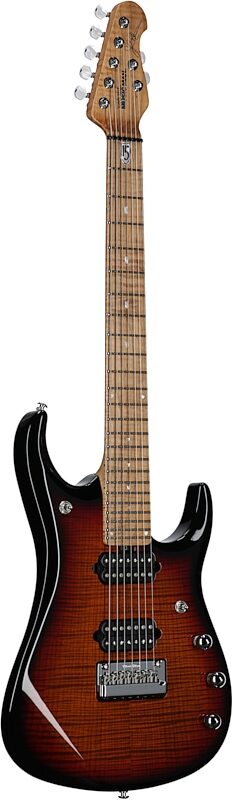 open zoom image for Ernie Ball Music Man John Petrucci JP15 7 Electric Guitar, 7-String (with Case), Tiger Eye Flame, Maple Fretboard, Serial Number K00774, Body Left Front